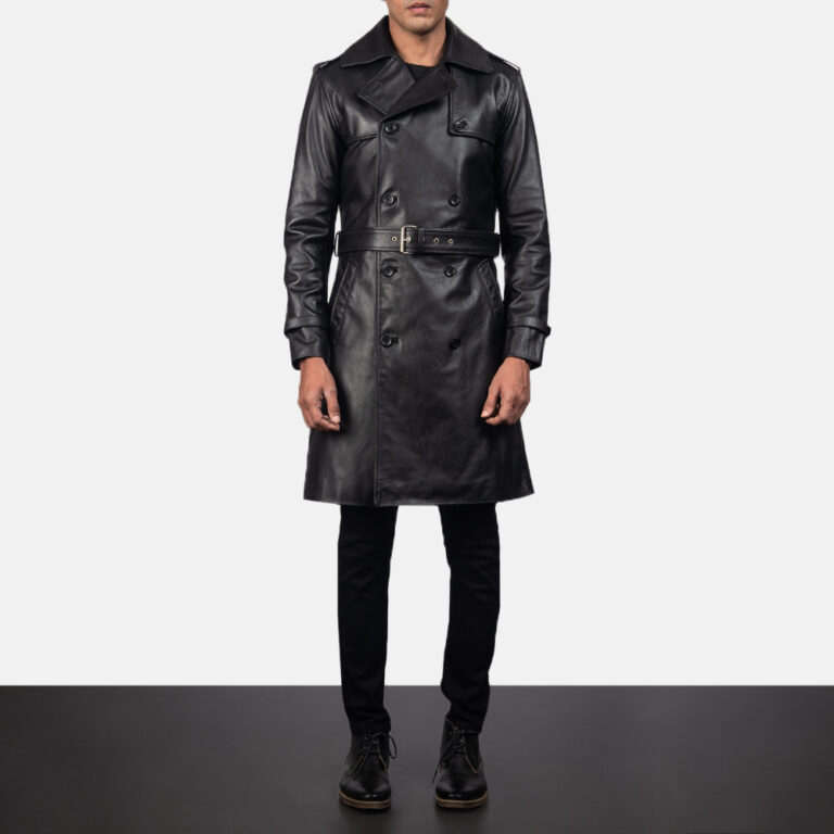 Mens Royson Black Leather Duster Coat4491-5-1557206670921